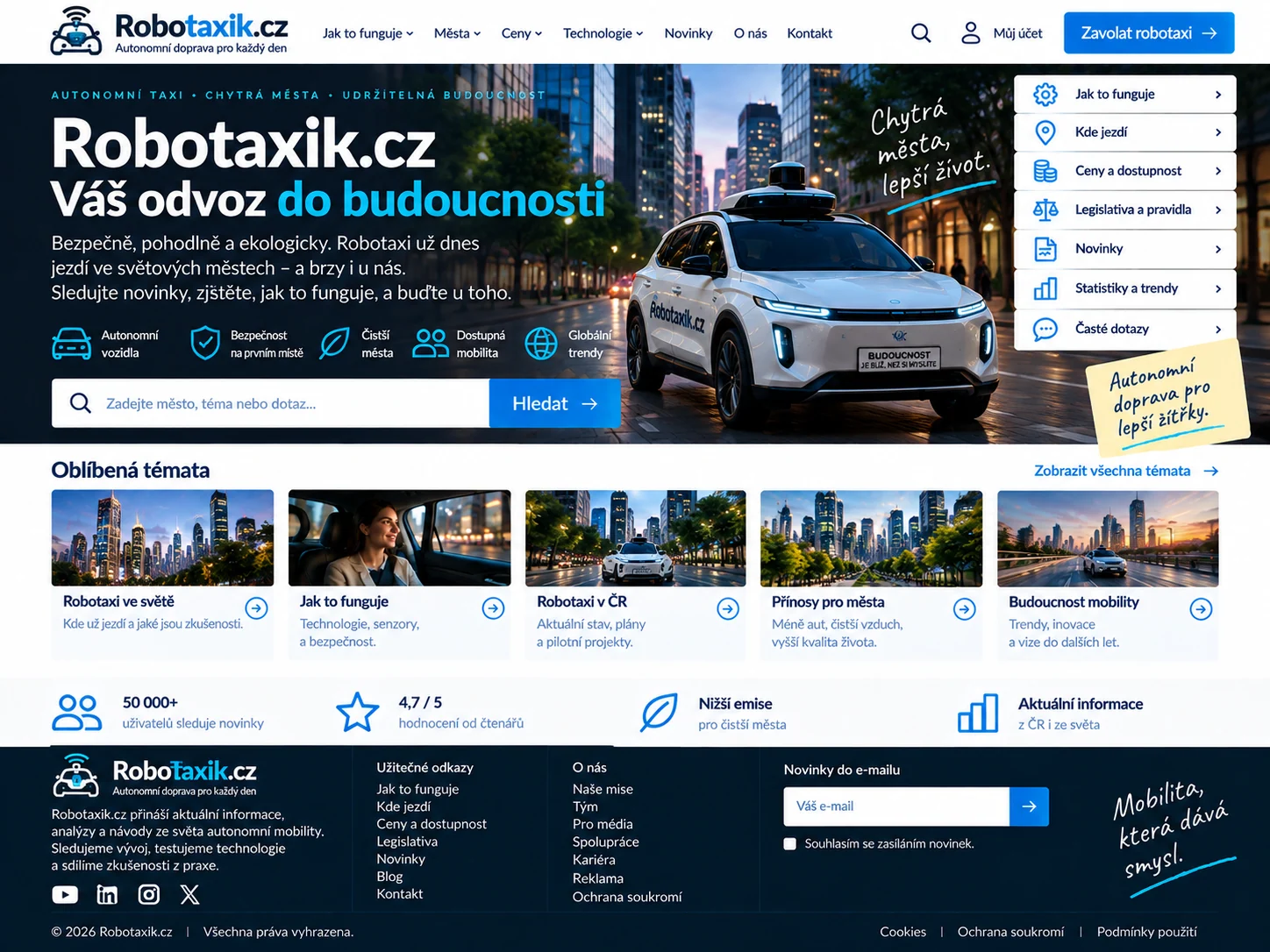 Ilustrační návrh technologického webu pro robotaxi